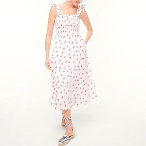 JCrew Factory Smocked Tiered Midi Strawberry Print Dress